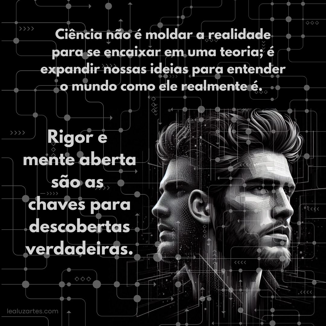 Ciência não é moldar a realidade para se encaixar em uma teoria; é expandir nossas ideias para entender o mundo como ele realmente é.  Rigor e<br />
mente aberta são as<br />
chaves para descobertas verdadeiras.